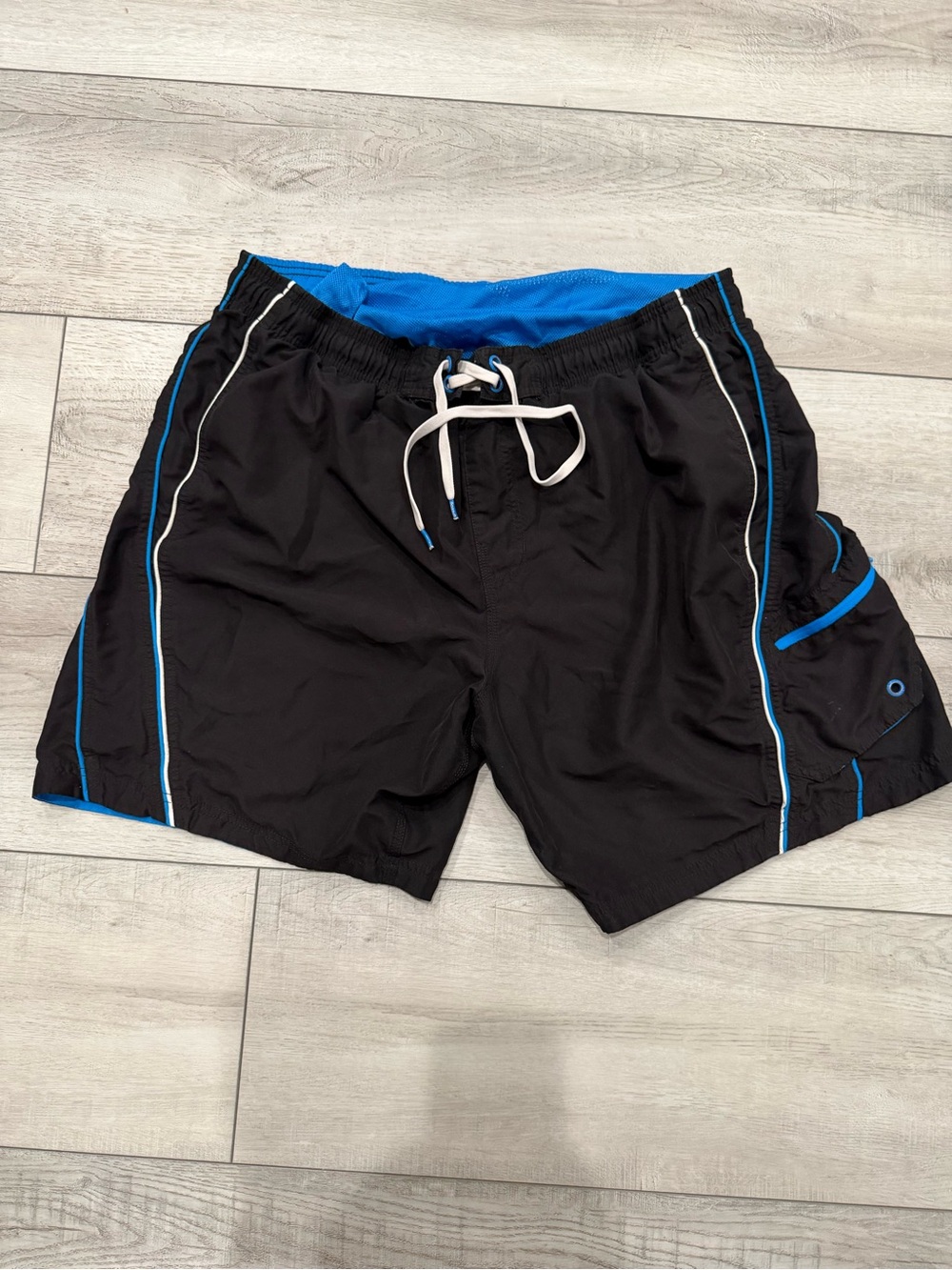 Speedo Black Swim Shorts with Bright Blue Lining